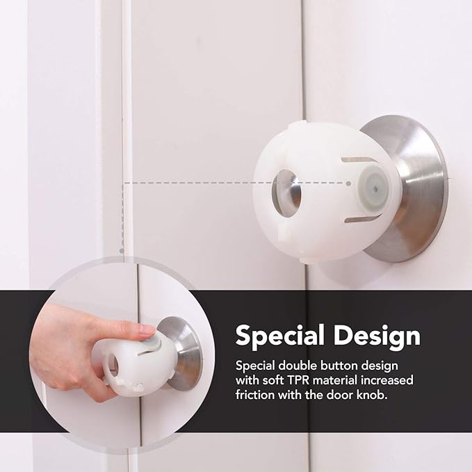 Mom's Choice Gold Awards Winner - EUDEMON 4 Pack Baby Safety Door Knob Covers Door Knob Locks(not suit for all door knobs)