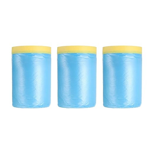 uxcell Pre-Taped Masking Film, 3ft x 82ft Plastic Paint Drop Cloth with Medium-Tack Painters Tape for Painting Spraying Protection Blue Film 3Pcs