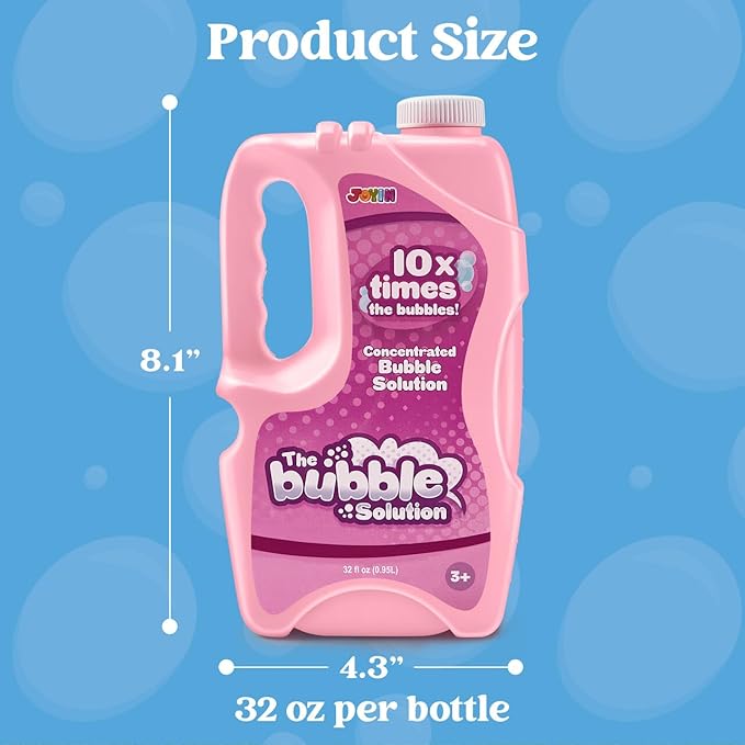 JOYIN 32 oz Bubble Solution Refills (Close to 1L/ 2.5 Gallon), Concentrated Solution for Bubble Machine, Wands, Blower, Easter (Pink)