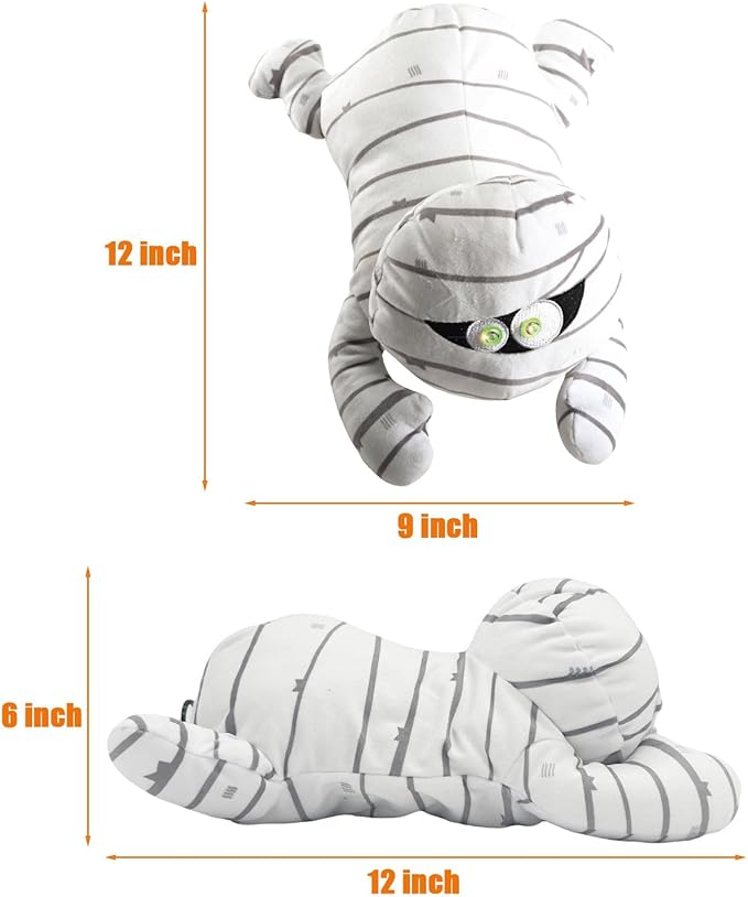 SUNLIN Interactive Halloween Mummy Cute Soft Plush Toy Gift for Adults & Kids 3+, Touch & Sound Activated Prank with Sound & Glowing Eyes, Scary Party Supplies Home Decor