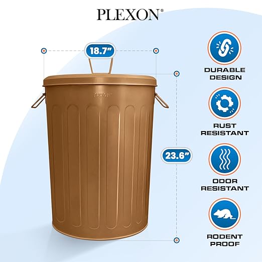 Plexon Large Metal Trash Can with Lid 20 Gallon, Decorative Outdoor Trash Can Heavy Duty Galvanized Metal Bucket with Lid for Garage Workshop Ash Storage Farmhouse, Copper 2 Pack