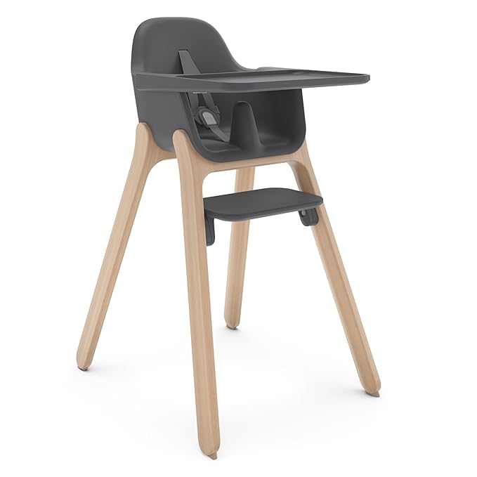 UPPAbaby Ciro High Chair/Sleek, Easy-to-Clean Design/Perfect-Fit Tray to Bring Baby to Table/Patent-Pending Harness/Dual-Position, 180-Degree Rotating Footrest/Jake (Charcoal/Rubberwood)
