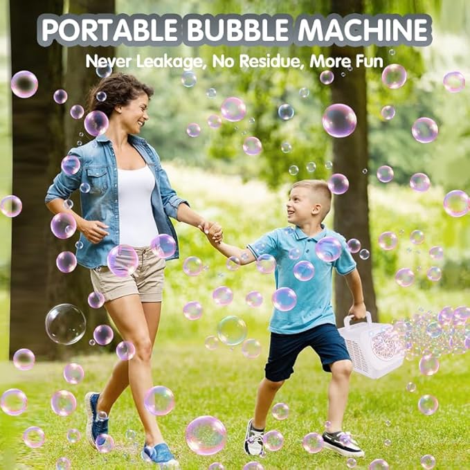 Automatic Rotating Bubble Machine 12 Holes Bubble Blower Plugin or Battery Operated Portable Bubble Maker 20000+ Big Bubbles Per Minute Bubbles for Outdoor Wedding Birthday Easter Party