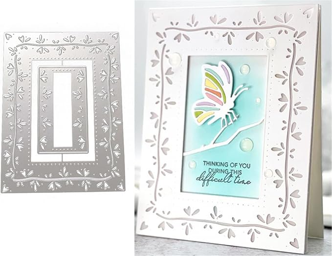 Cutting Dies Metal Stencils Scrapbooking Tools Flowers Lace Frame DIY Embossing Template for Paper Card Making Album Arts Crafts Supplies (Rectangle Love line frame-13.8x10.5cm)