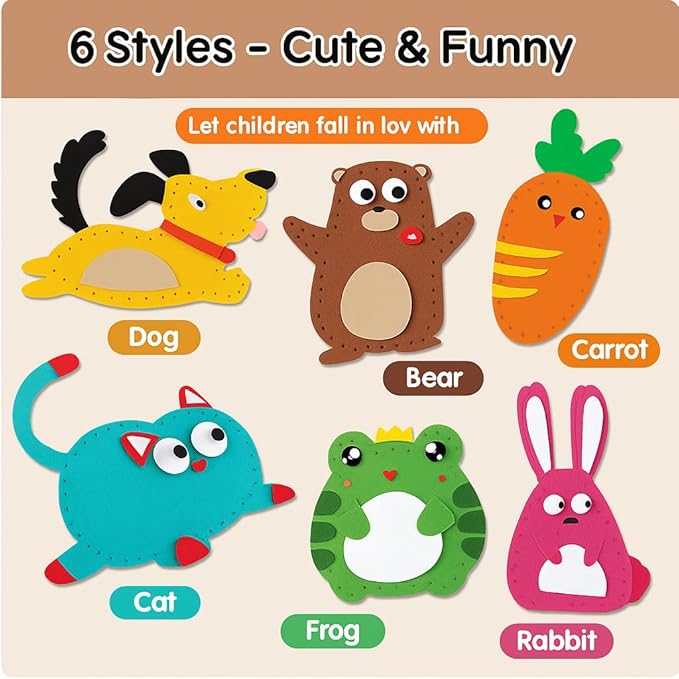 TwiggleStuff Sewing Kits for Kids, Doll Sewing Toys, 6Pcs Easy DIY Sewing Kit for Girls and Boys (2 Sets)