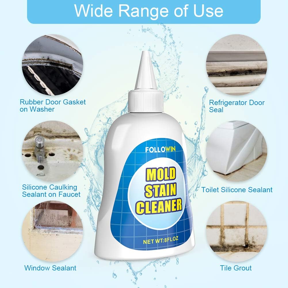 FOLLOWIN Household Mold and Mildew Stain Cleaner Gel Home Cleaner for Front Loader Washing Machine Seal,Tiles Grout,Window Sealant, Bathroom Grout, Sink,Shower Cleansing 8oz