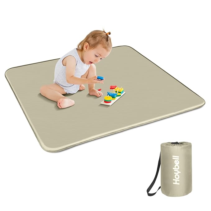 Baby Play Mat, 43x43 Inch Thicken Portable Self-Inflating Playmat for Kids Teepee Tent, Cushion Baby Mat for Floor, Tummy Time Mat with Travel Bag
