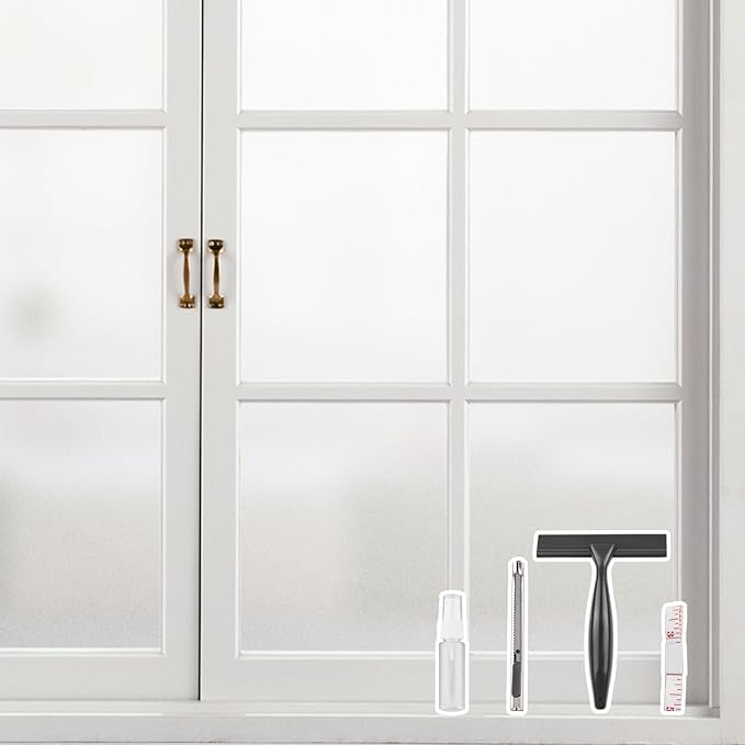 Kromapolis Window Privacy Film Frosted Glass Window Film, Heat Blocking Privacy Film for Glass Windows, Static Cling Non-Adhesive Frosting Window Stickers for Door Home (Frosted, 45.2 x 157.4 inch)
