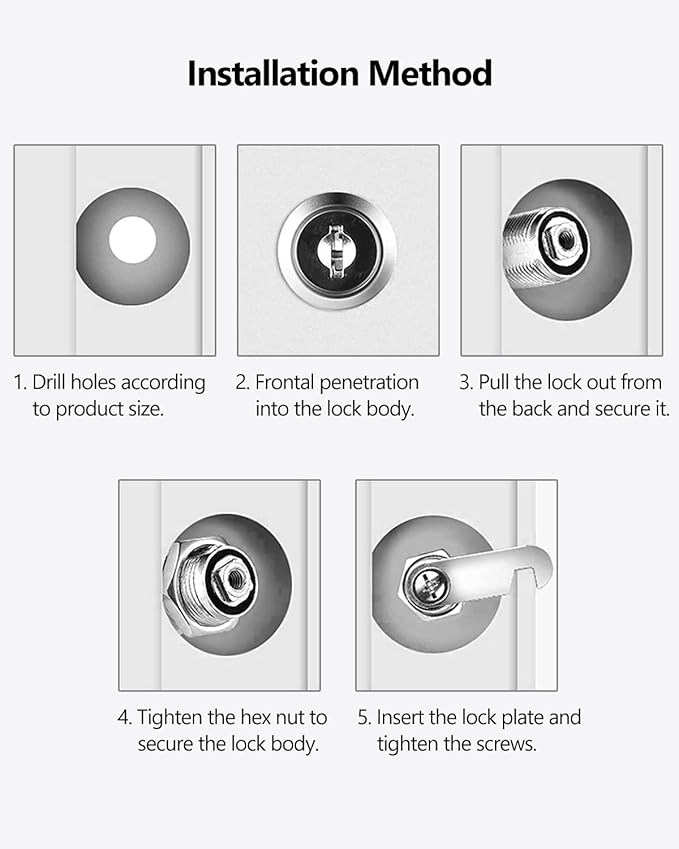 8 Packs Drawer and Cabinet Locks (Keyed Different) Secure Important Files, 1-1/8Inch 30mm Cam Locks with 3 pcs Different Lock Plates for Cabinet Cupboard File Drawer Mailbox Dresser Kitchen