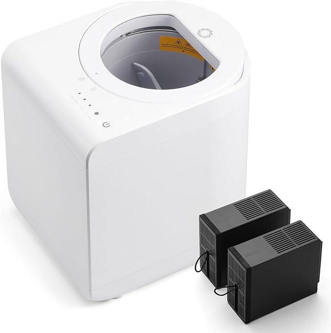 Airthereal Revive R500-V Electric Kitchen Composter with Visual Cover, Upgraded SHARKSDEN® Tri-Blade, Turn Food Waste and Scraps into Dry Natural Fertilizer for Plants, Pearl White