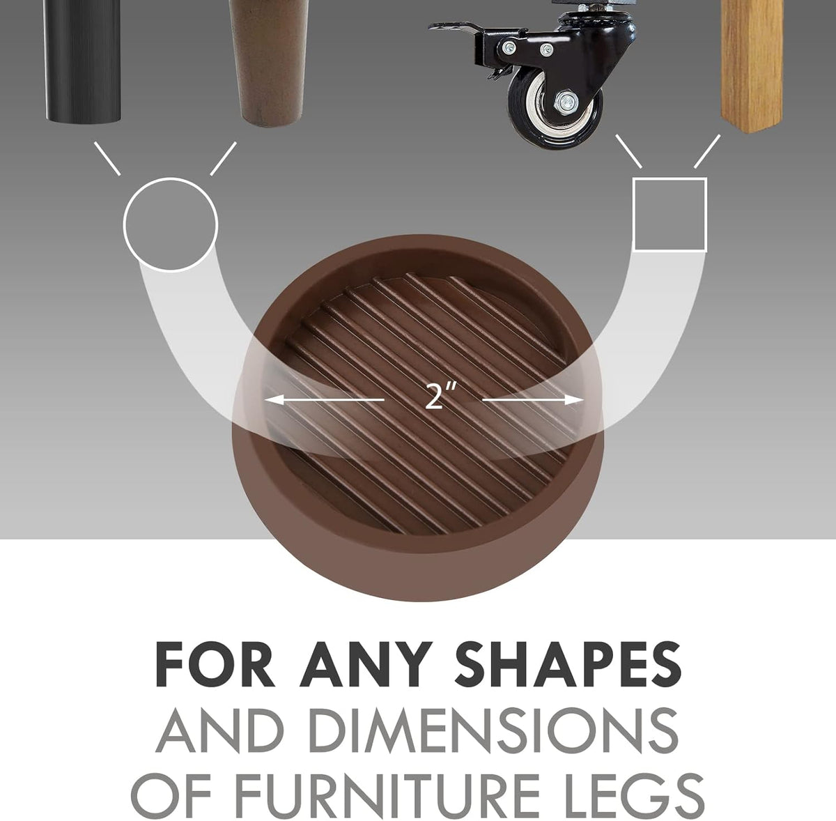 2X2 Round Rubber Caster Cups, Non Slip Furniture Pads, Anti-Slip Gripper, Anti Skid Furniture Feet, Anti Slide Floor Protector for Bed Couch Table Chair Stoppers (Brown, 12 Pack)