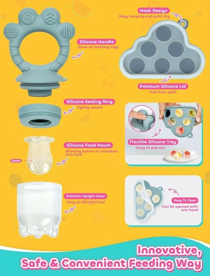 Baby Breastmilk Popsicle Molds & Fruit Food Feeder Pacifier, Silicone Baby Food Storage Containers, Baby Popsicle Molds Teething for Toddler Teething & Infant Self Feeding (Blue)