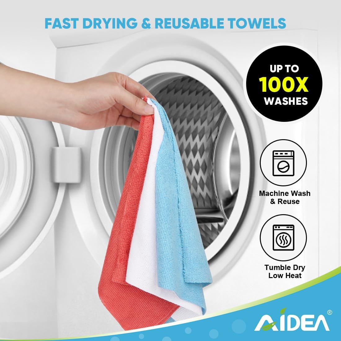 AIDEA Microfiber Cleaning Cloth Roll, Blue Shop Towels 55 Sheets Washable, Microfiber Towels for Cars, Blue Rags Reusable Paper Towel for Automotive, Workshop, House, Kitchen, Cleaning Supplies11×9"