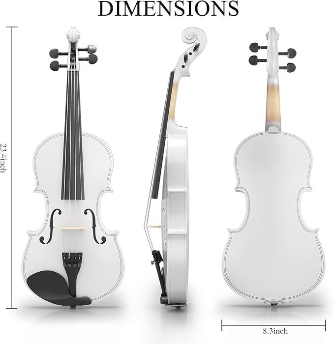 Beginner Violin 4/4, Full Size Violin for Adults, Teens, Student, Acoustic Fiddle Kit with Hard Case, Bow, Rosin, Bridge, Learners Age 12+ (White)