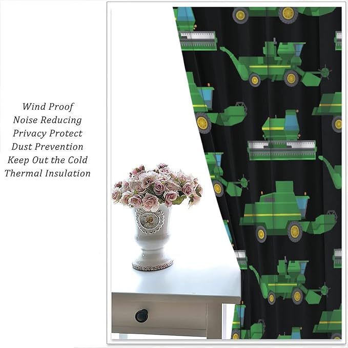 Kids Agriculture Machine Window Curtains, Farm Equipment Tractors Transport Combines Rod Pocket Decorative Windows Curtain for Boys Children Teens Room Decor 42x45in (30% Blackout)