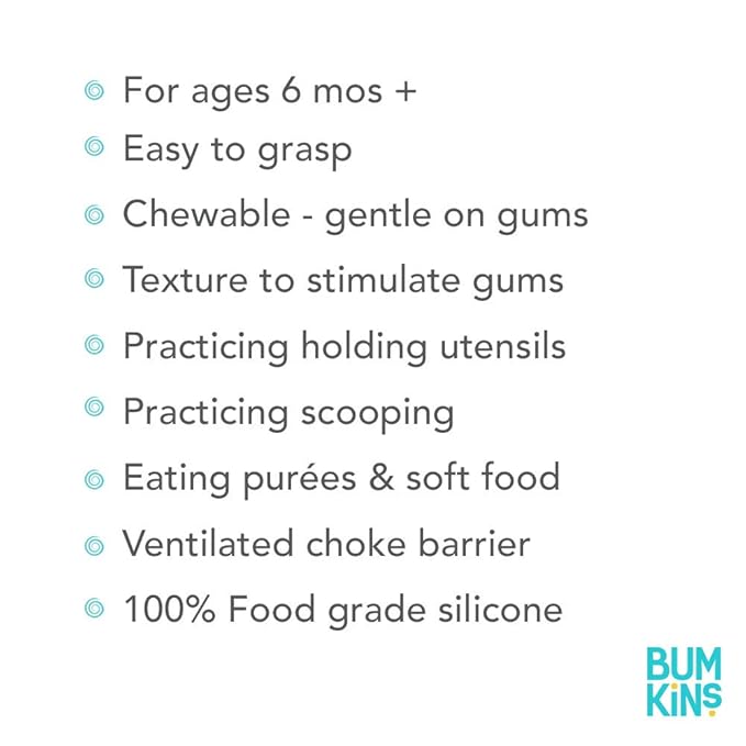 Bumkins Baby Utensils Set, Chewtensils Silicone Spoons for Dipping, Self-Feeding, Baby Led Weaning, Trainer Learning, First Stage Eating, Soft Practice Fork and Spoon, Babies 6 Months, Dark Blue