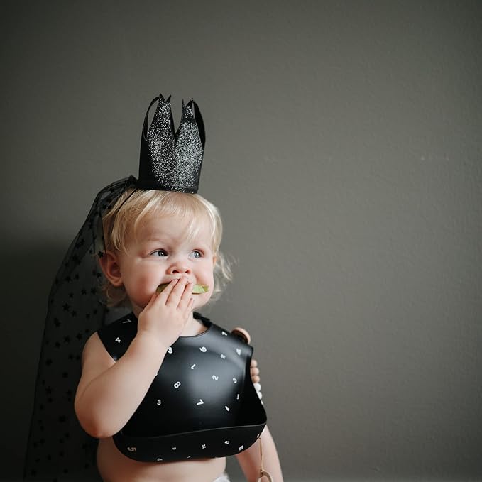 mushie Silicone Baby Bib | Adjustable Fit Waterproof Bibs (Numbers Black)