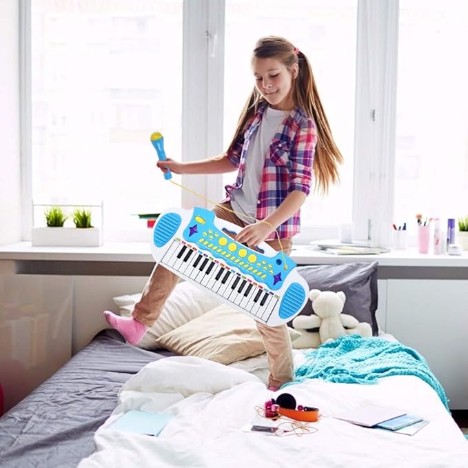 Love&Mini Piano Toy Keyboard for Kids - Baby Girls Toys with 31 Keys and Microphone Musical Instrument Birthday Gift for 3+ Years Old Girls and Boys (Blue)