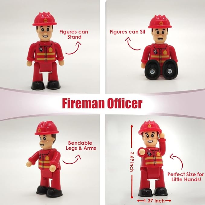 FUNERICA Toy Figures & Playsets - Fireman Action Figures for Kids - Firefighter Figurines - Little People Figures for Play, Fire Trucks, Fire Station Playsets - Mini People Community Helpers (4-Pack)