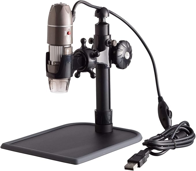 Amscope UBW500X0200M Digital 2MP USB Microscope, 5X-500X Magnification, 4X 3D Digital Zoom, Built-In Eight LED Light Source, Table Stand, Includes Software CD