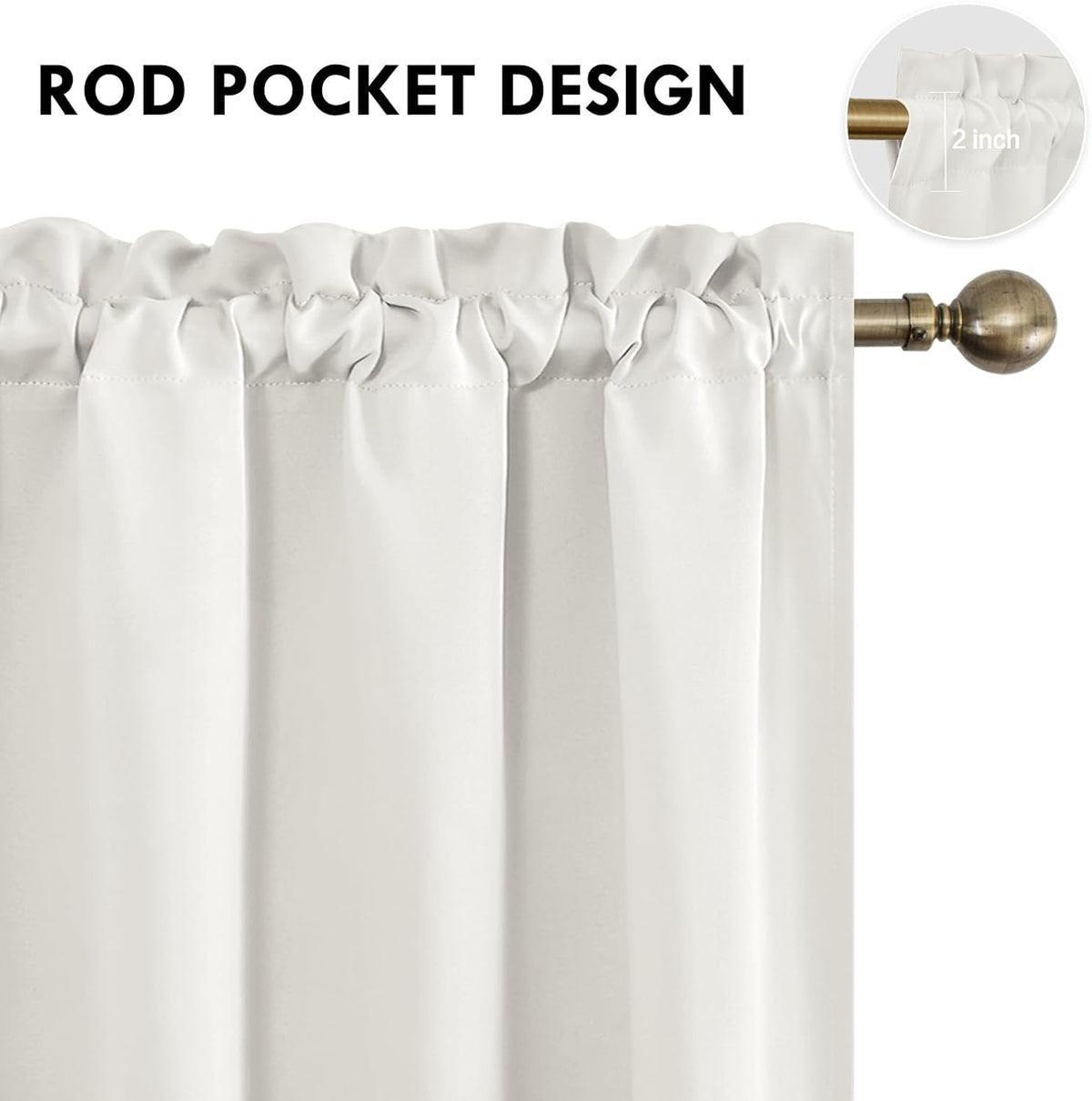 DWCN Blackout Curtains Thermal Insulated, Energy Saving & Noise Reducing Bedroom and Living Room Curtains, Ivory, W 42x L 63 Inch, Set of 2 Rod Pocket Curtain Panels