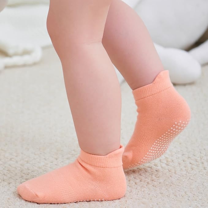Zaples Baby Non Slip Grip Ankle Socks with Non Skid Soles for Infants Toddlers Kids Boys Girls