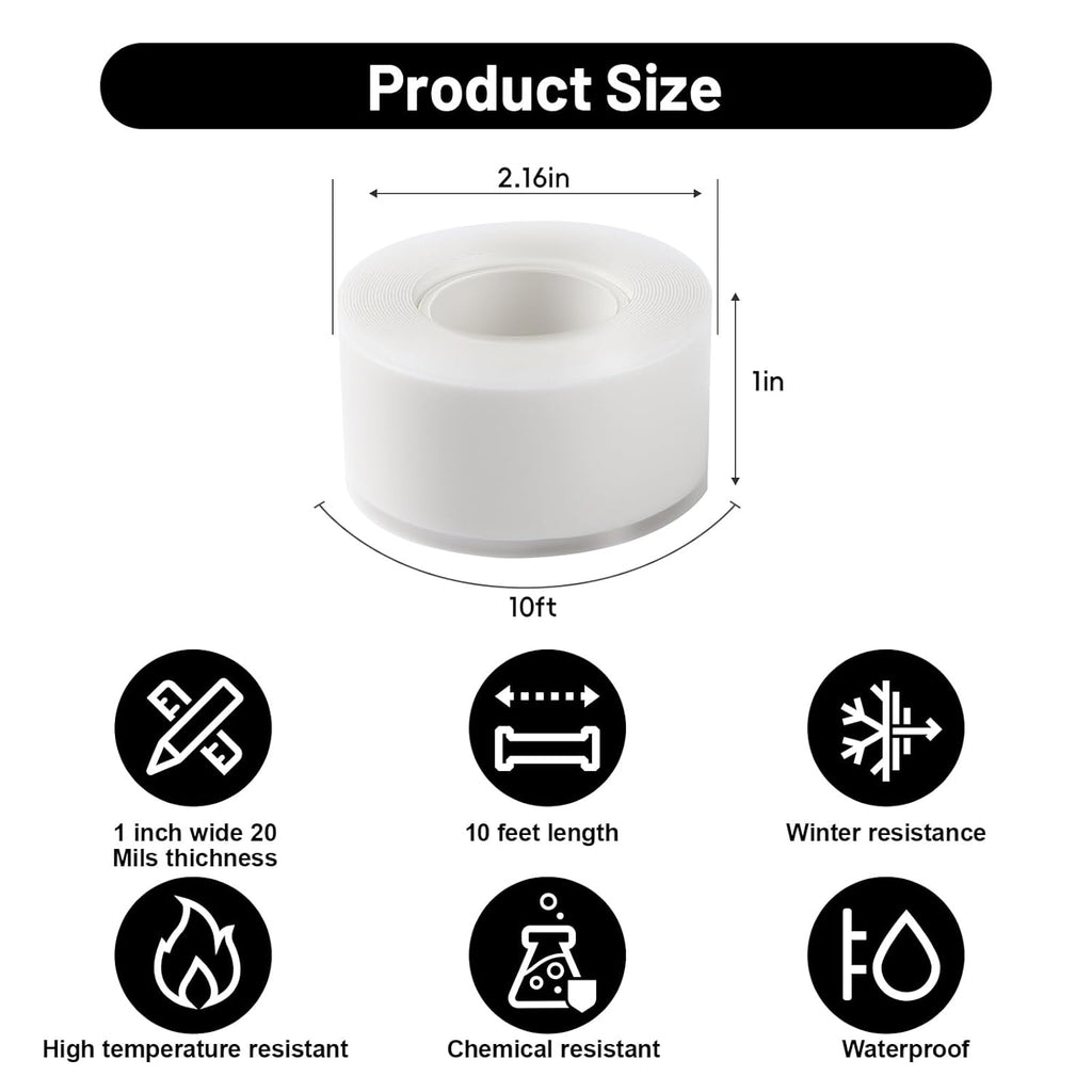 Self Fusing Silicone Tape 2 Rolls 1 in x 10' White Waterproof Rescue Tape Rubber Leak Silicone Self-amalgamating Tape for Plumbing, Sealing Pipes, Hose Repair, Outdoor Coax and Tool Fixation