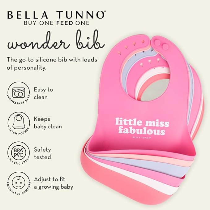 Baby Bib for Eating by Bella Tunno, Set of 2 Waterproof Silicone Bibs with Large Food Catcher, Adjustable Fit for Babies 4-12 months & Toddlers 1-3 Years, Boys & Girls, Who Runs The World & Gorgeous