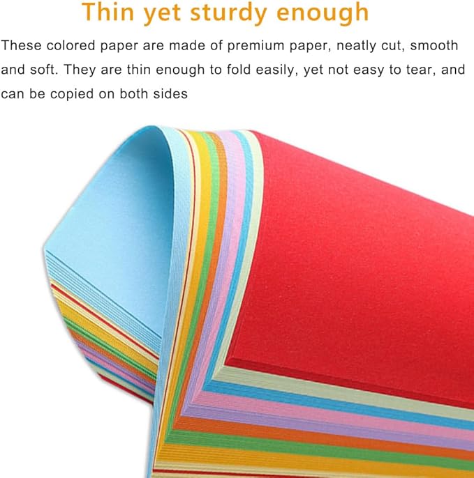 A4 Origami Paper Colorful 100 Sheets, 8.27×11.7 inch Double Sided Color Easy Fold Big Origami Paper A4 Colored Copy Papers Thin 70gsm for Beginners, DIY handwork Art Craft Projects (210 x 297 mm)