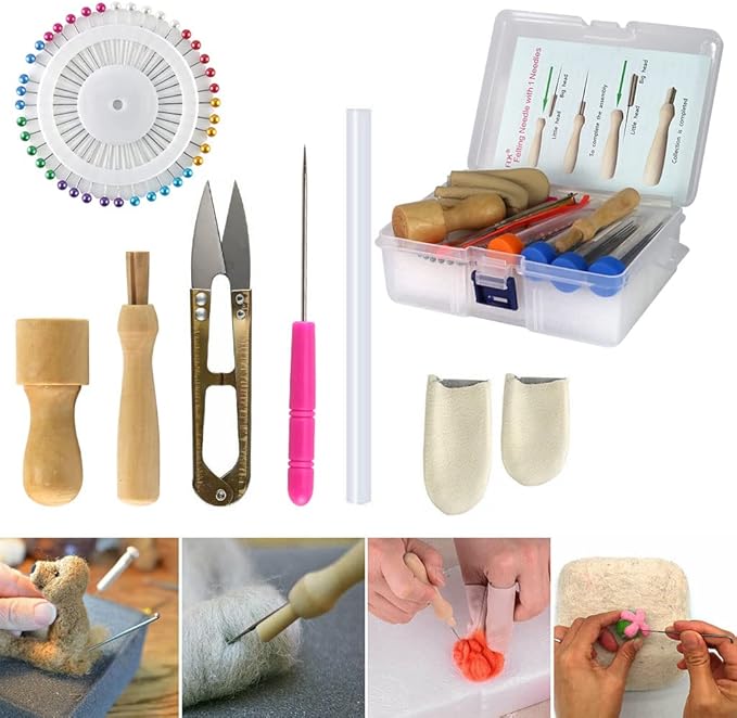 Needle Felting Kit, Needle Felting Wool Roving Set, Needle Felting Starter Kit Wool Felt Tools for Felting Wool DIY Craft Materials Needle Felting Supplies (36 Colors)