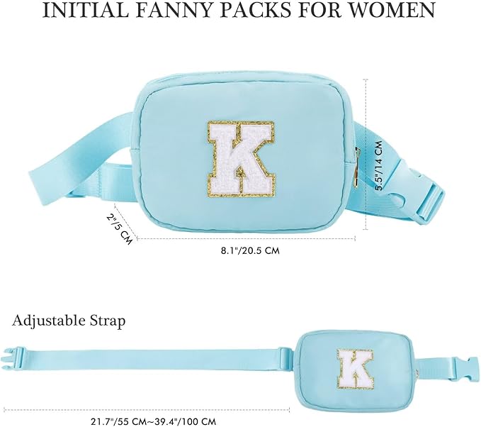 YOOLIFE Girls' Initial Fanny Pack Belt Bag Purse, Blue, 8.1 x 2 x 5.5 inches
