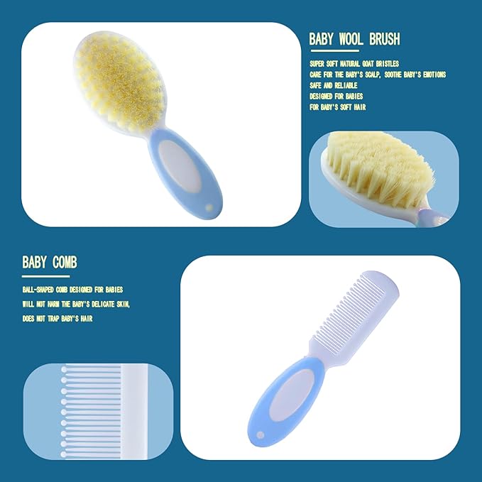 Baby Grooming Kit, Baby Essentials for Newborns, Portable Baby Care Kit, Contains Baby Nail Clippers, Baby Comb, Baby Brush, Baby Ear Wax Removal Tool and More (10 in 1) (Blue)
