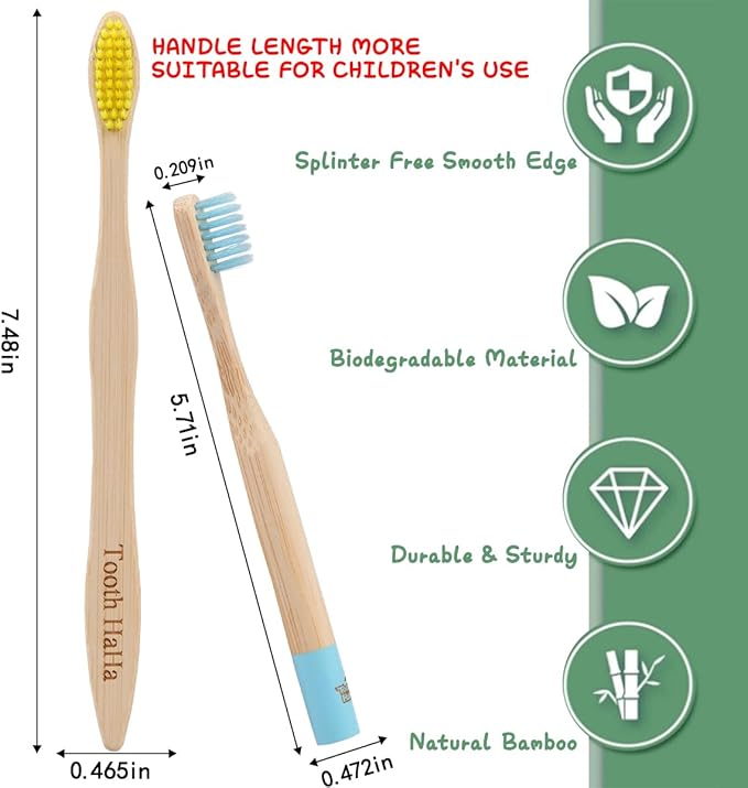 Kids Bamboo Toothbrushes, BPA-Free Soft Bristles, Eco-Friendly Natural Wooden Toddler Toothbrush, 6-Pack Travel Toothbrushes Set for Children