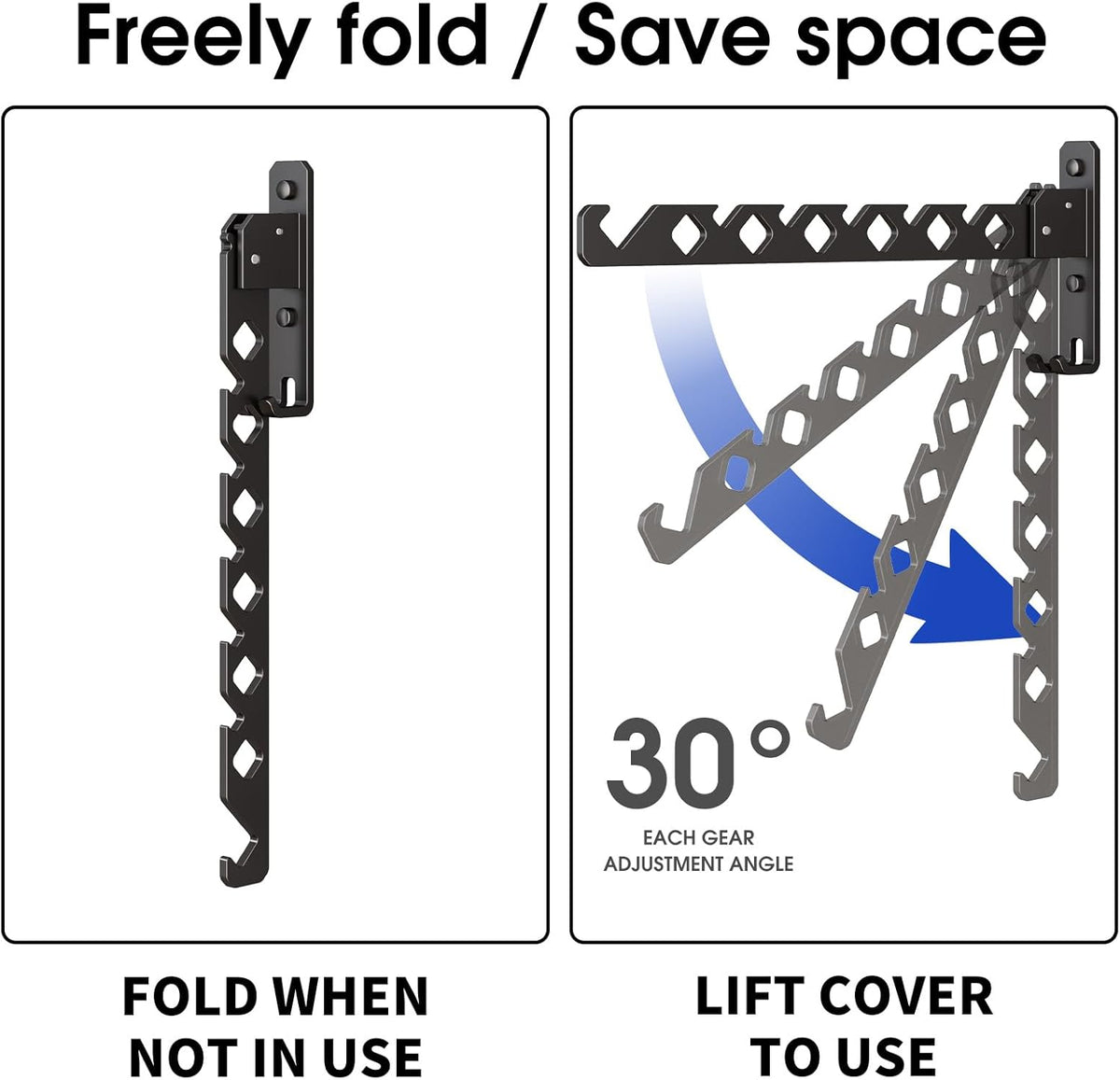 Wall Mounted Clothes Drying Rack, Wall Clothes Hanger Foldable, Laundry Hanger Hook for Bathroom, Wall Clothes Rack Indoor, Perfect for Small Spaces, Matte Black