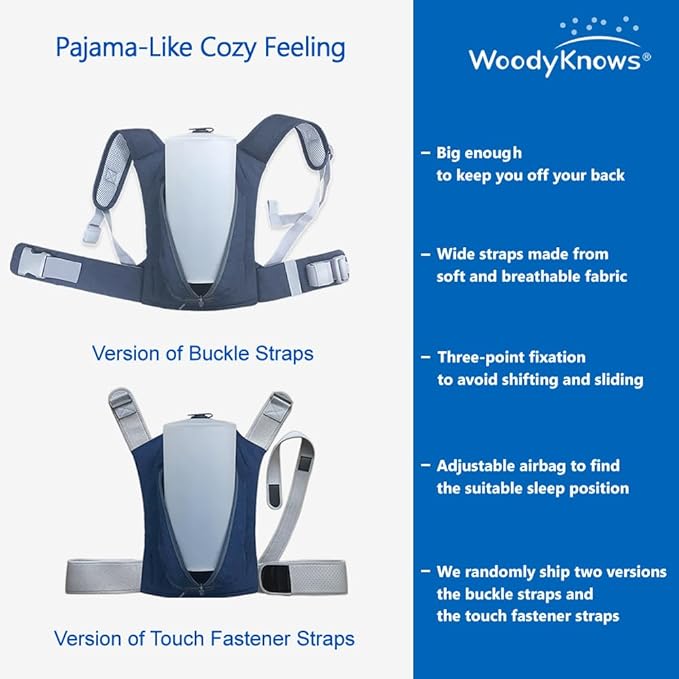 WoodyKnows Side-Sleeping Backpack, Sleep Position Trainer, alleviates snoring Caused by Throat Issues (Large 1 Pack)