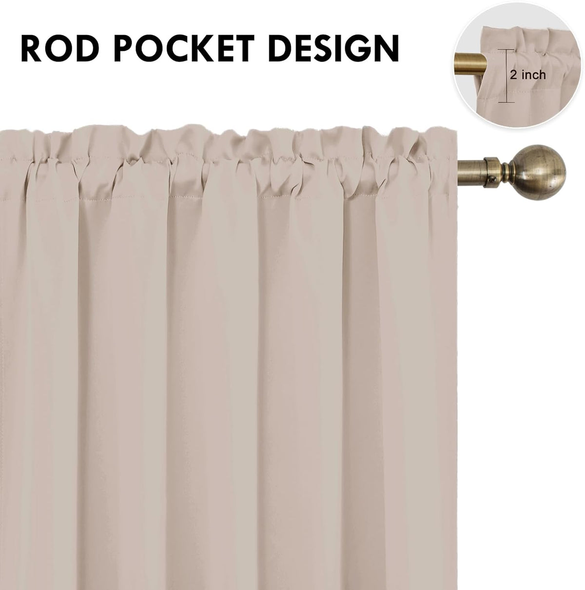 DWCN Blackout Curtains for Living Room Thermal Insulated, Energy Saving & Noise Reducing Bedroom Curtains, Camel, W 70x L 84 Inch, Set of 2 Rod Pocket Curtain Panels