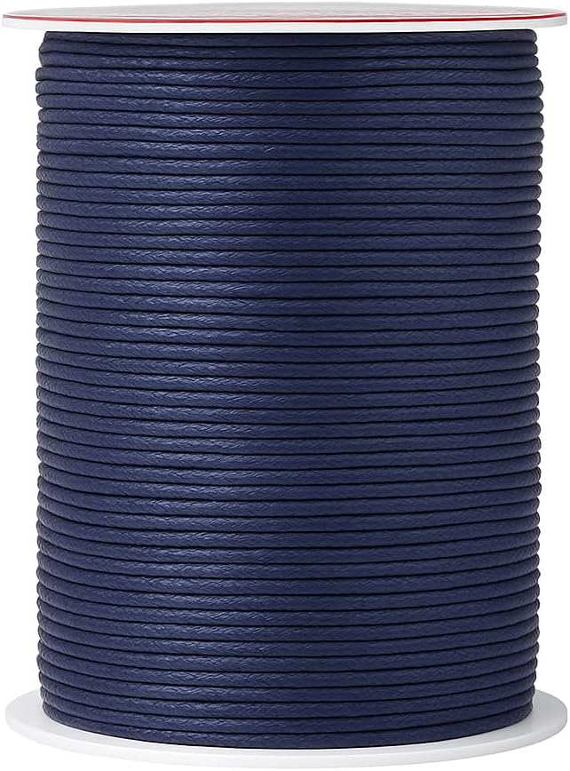 Mandala Crafts 2mm 109 Yards Navy Blue Cotton Waxed Cord for Jewelry Making Bracelet Cord Waxed String - Beading String Thread Jewelry Cords for Necklaces String