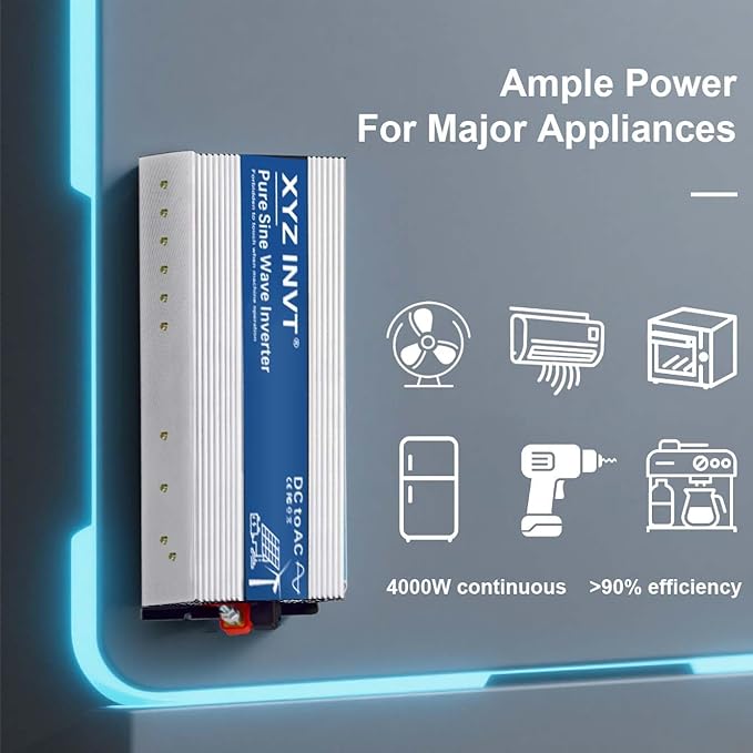 4000W Pure Sine Wave Inverter 24V to 120V AC, 8000W Peak Power - Portable Power Converter for Solar System, Off-Grid Home, RV, Truck & Camping
