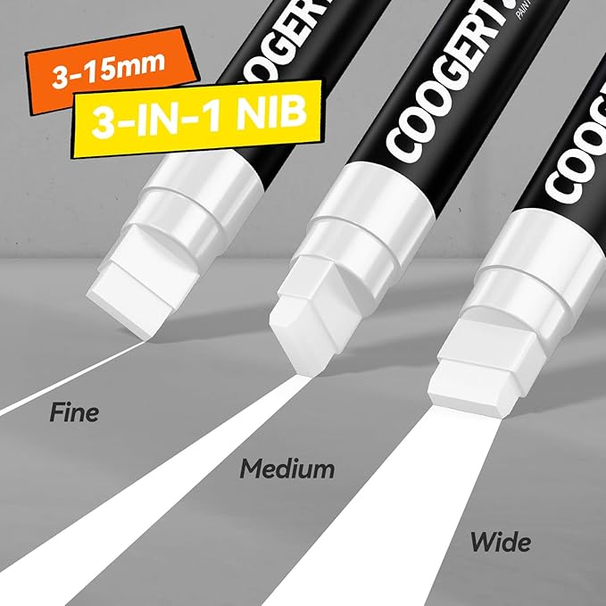 3Pcs White Jumbo Poster Markers, 15MM Thick Permanent Acrylic Graffiti Markers, Wide Tip Paint Marker for Canvas, Posters Board, Fabric, Window, Glass, Wood, Teachers,Banner painting supplies