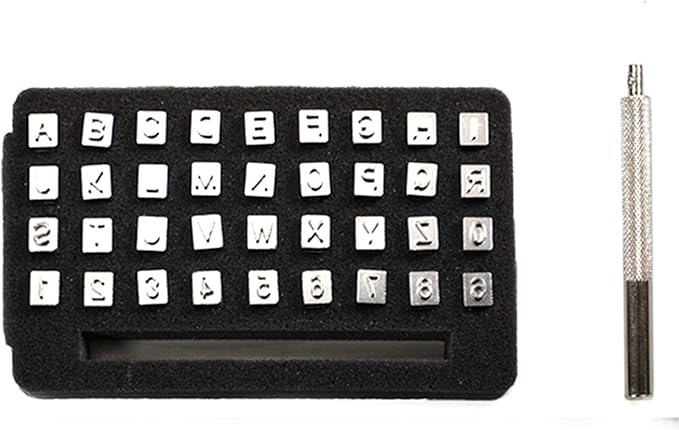 26 PCS Capital Leathercraft Metal Letter Stamps Punch Set, 1/4”(6mm) Steel Printing Punch Alphabet Letter Stamp Tool Capital Letters Printing Copper with A Pole,DIY Kit