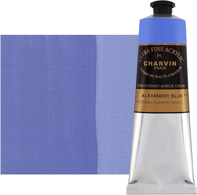 Charvin Extra Fine Professional Acrylic Paint - Alexander's Blue, 150ml Tube, Triple-Milled, Lightfast Pigments, Open Stock Artist Acrylic Paints in Nature-Inspired Hues