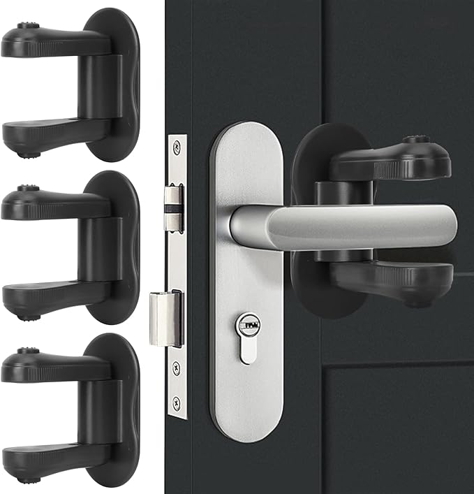Child Proof Door Lever Lock, 3 Pack Door Locks for Kids Safety, Door Knob Child Proof, Baby Proofing, 3M Adhesive, Door Handle Child Proof, Baby Safety Locks for Toddlers (Black)