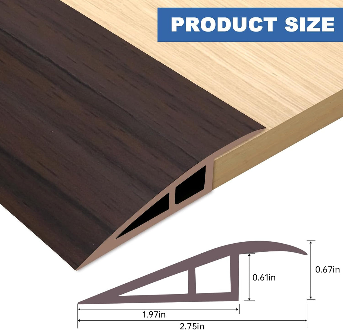 Vinyl Door Threshold Flooring Transition Strip Self Adhesive Carpet Edging Strip for Laminate Doorway Edge Threshold from 2/5" to 3/5" (Brown Wood Grain, 10 Ft)