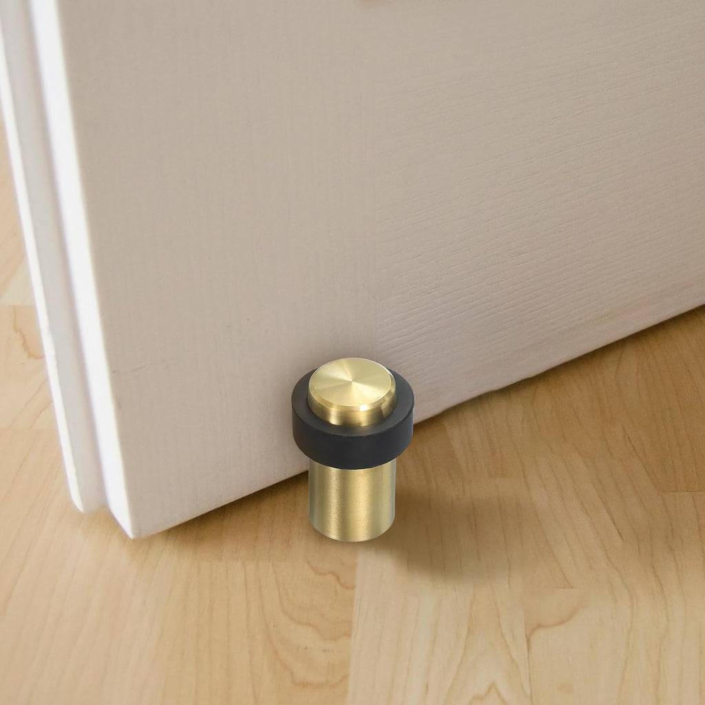 PATIKIL 3Set Round Door Stoppers, 80mm Stainless Steel Door Stop Doorstop Wedge Metal Cylinder Self Adhesive with Screw for Bottom of Door Floor Inside, Black