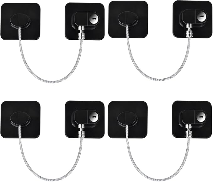 Fridge Lock (4 Pack),Refrigerator Lock with Keys,for Fridge, Cabinet Locks, Drawers, Dishwasher, Toilet and Child Safety Cabinet Locks, 3M Adhesive No Drilling (Black 4pcs)