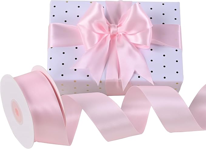 Pearl Pink Satin Ribbon 1-1/2" X 50 Yards Solid Color Double Faced Ribbons Perfect for Crafts Wedding Decor Bow Making Arts Sewing and More