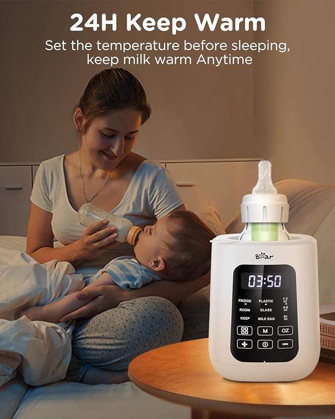 Bear Baby Bottle Warmer, Milk Warmer Breastmilk Bag Formula Fast Warming for New Born Baby Bottles, with Time Temp Control Automatic Shut Off at Home Use