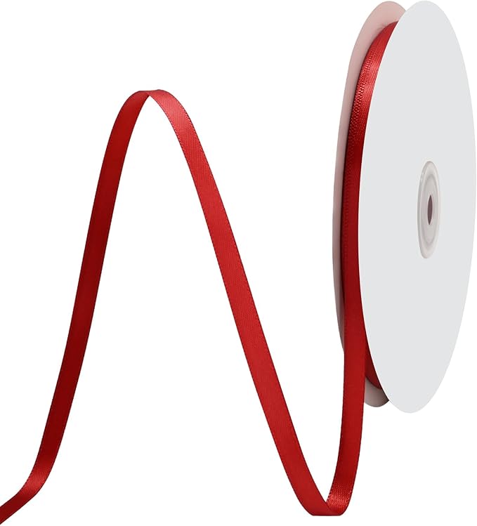 Red Satin Ribbon 1/4" X 50 Yards Solid Color Double Faced Ribbons Perfect for Crafts Wedding Decor Bow Making Arts Sewing and More