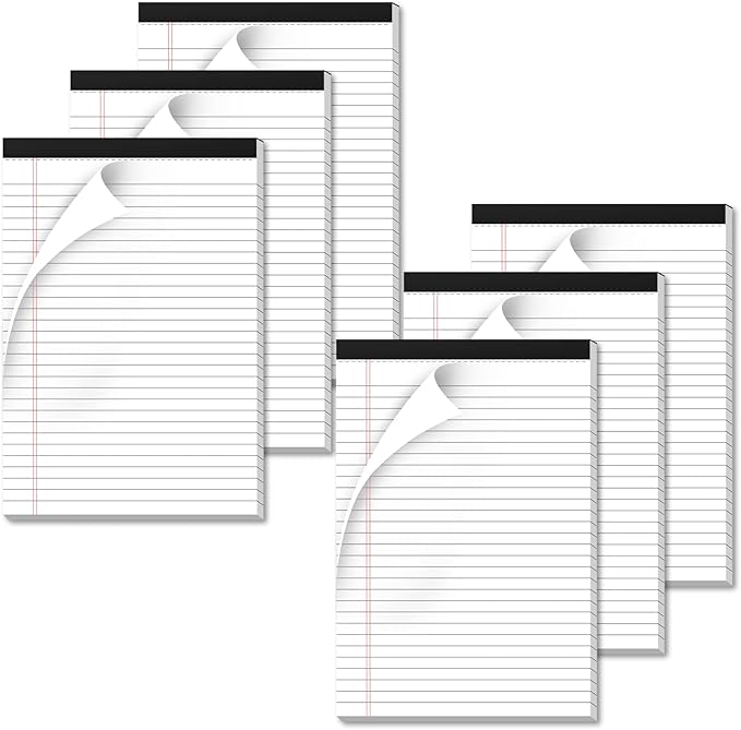 Legal Pads 6 Pack of Note Pads 6 x 9 Inch Notepad 21lb Thick Paper Legal Pad 30 Sheets Note Pad College Ruled Small Legal Pads 29 Lines Writing Pads for Writing, Sketching, and Note-Taking