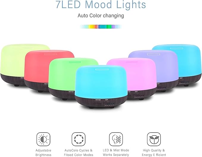 300ML Remote Control Air Diffusers for Essential Oil, Aroma Ultrasonic Scent Diffuser, Aromatherapy Humidfier Diffuser, 7 Color Changing LED Light, Auto-Off, Timer for Home, Room, Office, Kids